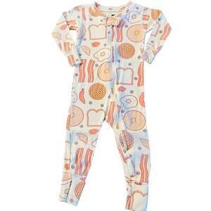 Monica + Andy Cream Kids Footie Pajamas with Breakfast Print